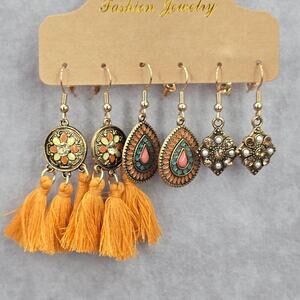 Gold Gem Blue Yellow Tassel Drop Dangle Hook Fashion Jewelry Earrings NWT JB2-53